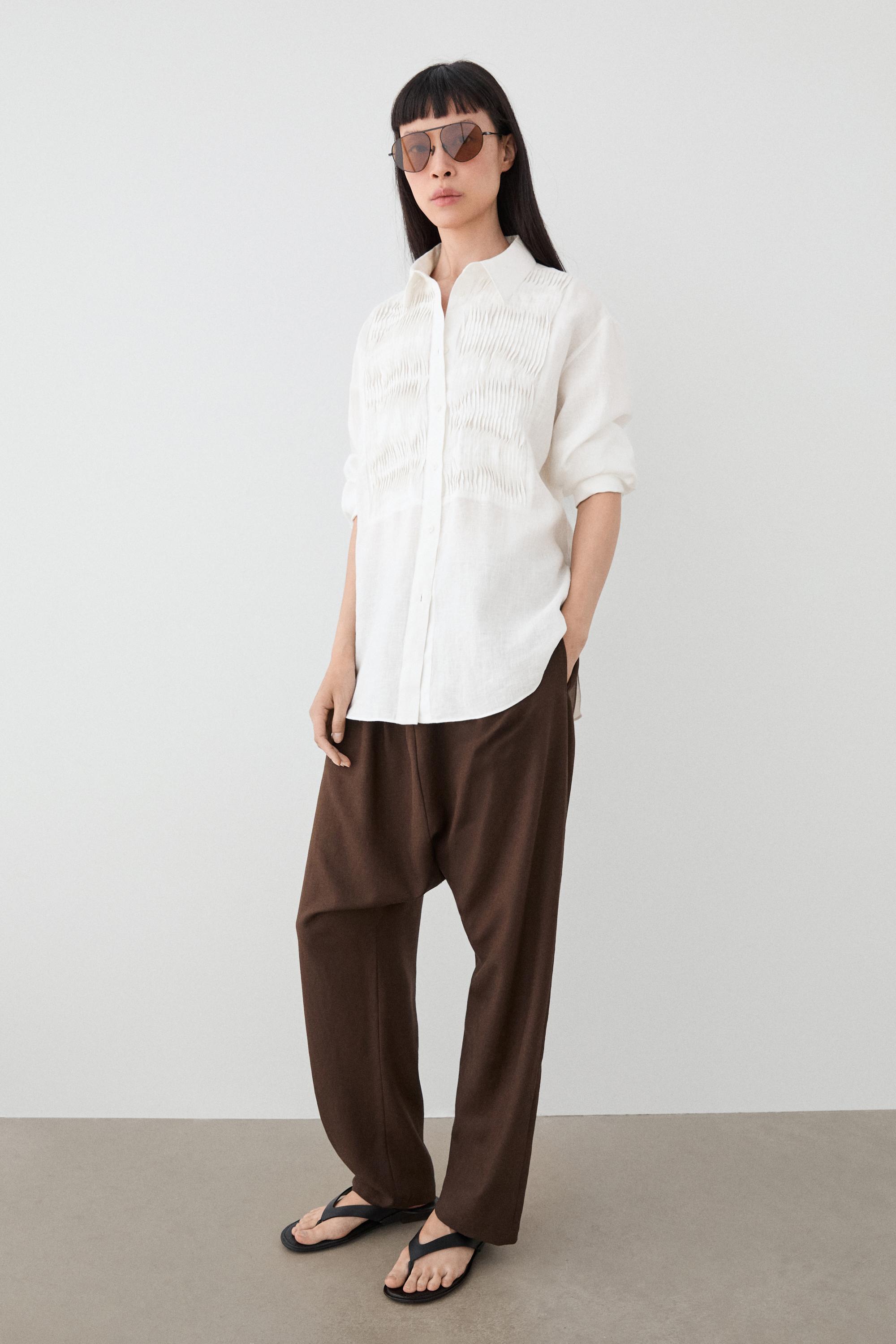 100% linen shirt with bib detail